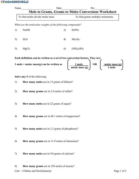 Chemistry Mole Calculation Worksheet Worksheet Live Worksheets Worksheets Library