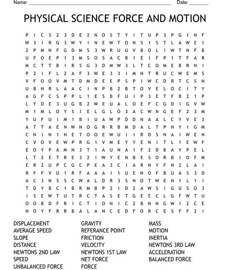 PHYSICAL SCIENCE FORCE AND MOTION Word Search WordMint