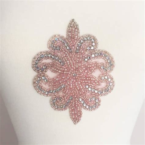 Pink Rhinestone Emblem Applique Iron On Shine Trim