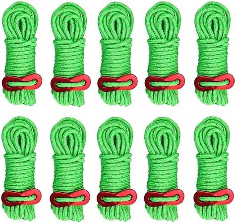 AKOLAFE 12 PCS Tent Guy Ropes Reflective Green Tent Guide Rope Cord