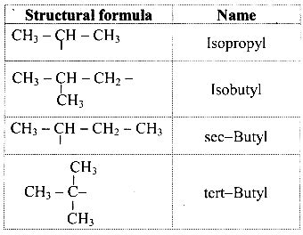 Explain the following with two examples: i. straight chain alkyl groups ...