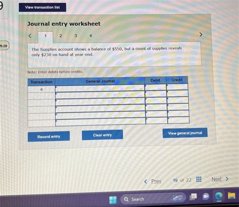 Solved Journal Entry Worksheet The Supplies Account Shows A