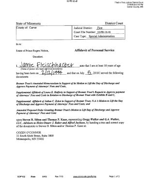 Fillable Online Affidavits Of Service Of Bremer Trust S Amended