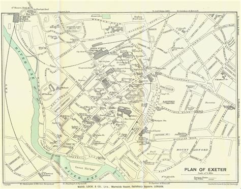 Exeter Vintage Town City Plan Devon Ward Lock Old Vintage Map Chart