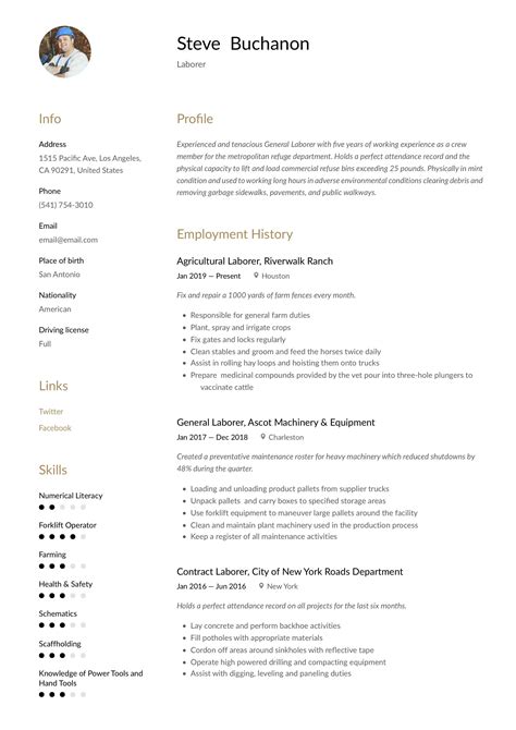 General Laborer Resume Template | Resume examples, Resume guide, Resume ...