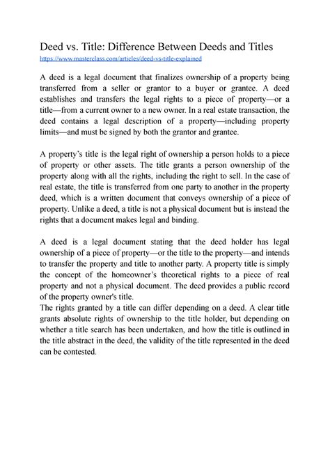 Deed Vs Title Summary Land Law I Deed Vs Title Difference