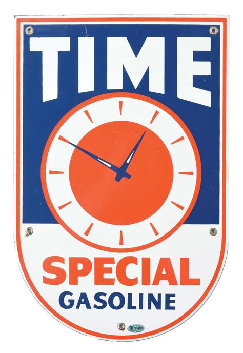 Lot Detail Time Special Gasoline Porcelain Pump Plate Sign W Clock