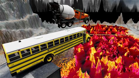 Heavy Vehicles Crazy Jumps In Hot Lava Pool Crash Test BeamNG Drive