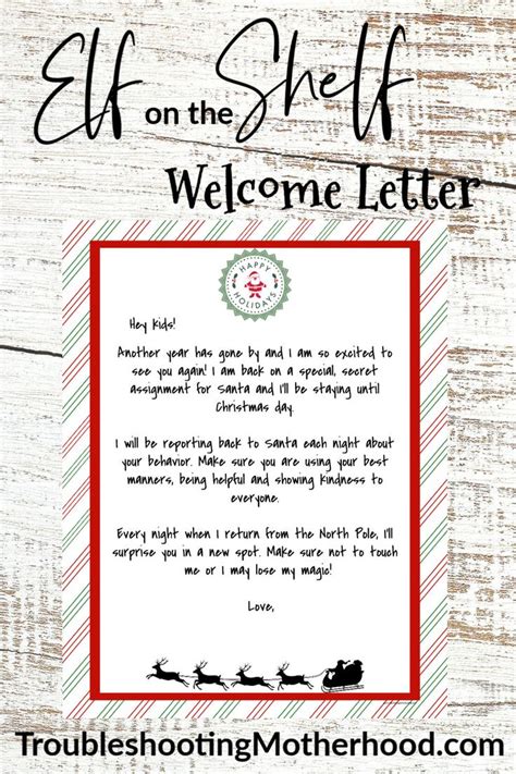 Elf On The Shelf Returns Welcome Letter