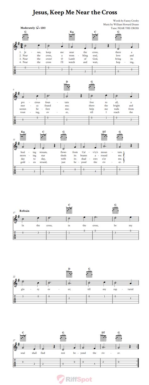 Jesus Keep Me Near The Cross Easy Guitar Sheet Music And Tab With Chords And Lyrics