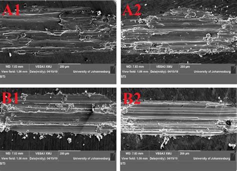 Micrographs Of The Wear Track For Samples A1 A2 B1 And B2