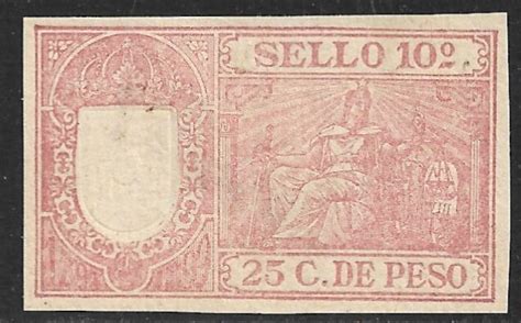 PUERTO RICO 1898 99 25c Red Violet SELLOS Stamp Tax Cut Square Revenue