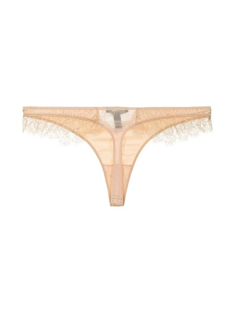 Kiki De Montparnasse Lace Inset Silk Charmeuse Thong Neutrals Farfetch