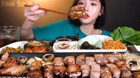 Sub 광고 짚불 통삼겹살 먹방 쌈 싸먹고 흰쌀밥에 된장찌개까지 집밥먹방 리얼사운드 Pork Belly Mukbang