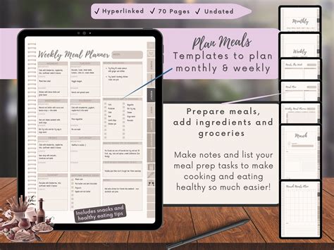 Digital Meal Planner And Recipe Book Meal Prep Goodnotes Food Journal