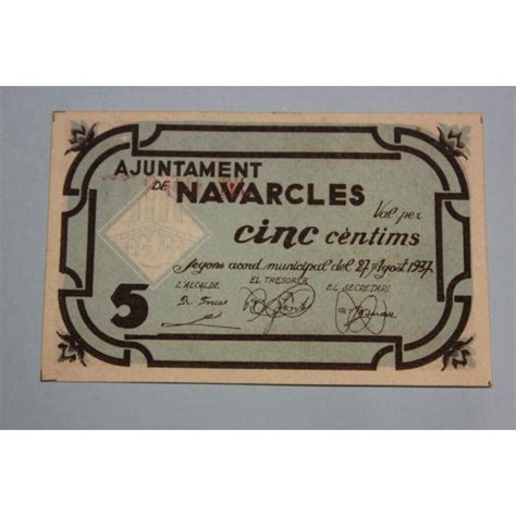 1937 NAVARCLES 5 CENTIMOS BARCELONA BILLETE