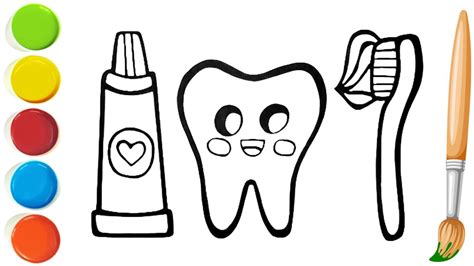 How To Draw A Teeth Toothbrush And Toothpaste Drawing And Colouring