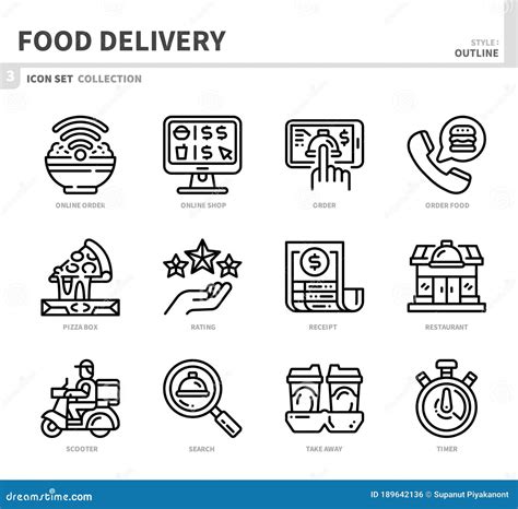 Food Delivery Icon Set Stock Vector Illustration Of Express 189642136