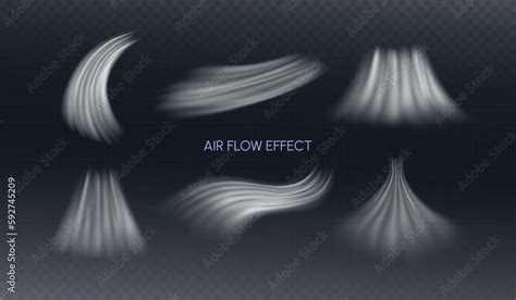 Air Flow Effect. White Wind Stream Waves Isolated on Dark Background ...