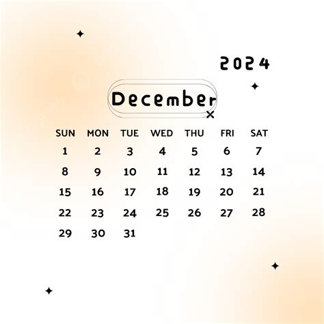 Plantilla Vectorial Mensual Del Calendario De Diciembre De 2024 PNG