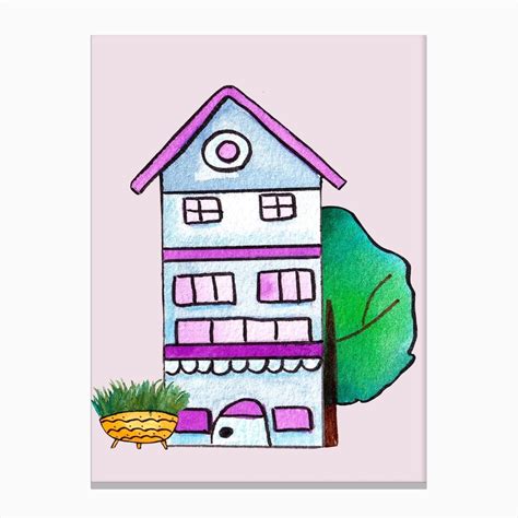 Blue And Purple House Art Print by Andreea Eremia Design - Fy