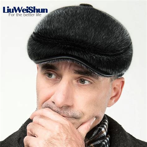 Classic Faux Fur Winter Berets Cap Hats Men Russia Newsboy Hat With