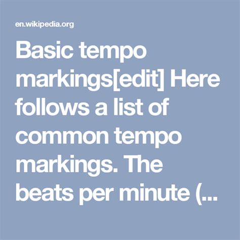 Tempo Markings Chart