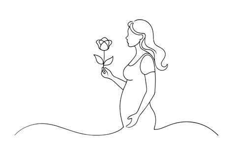 Premium Vector Pregnant Woman With Flower One Line Continuous Line Art Vector Illustration On