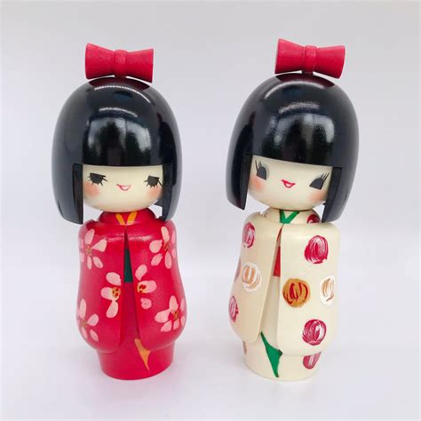 Japanese Kokeshi Doll Wearing Long Sleeve Kimono Handmade In Etsy