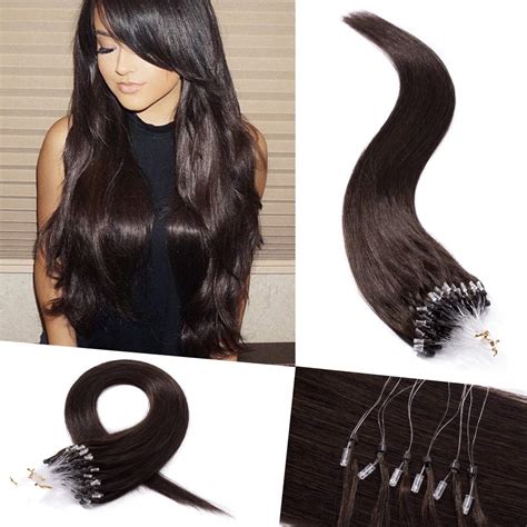 Amazon Micro Loop Ring Human Hair Extensions Remy Hairpiece Dark