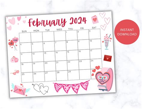 Editable February Calendar 2024 Printable Calendar 2024 Happy