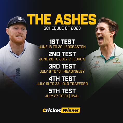 Cricket Winner On Twitter Here Is The Complete Schedule Of The Ashes