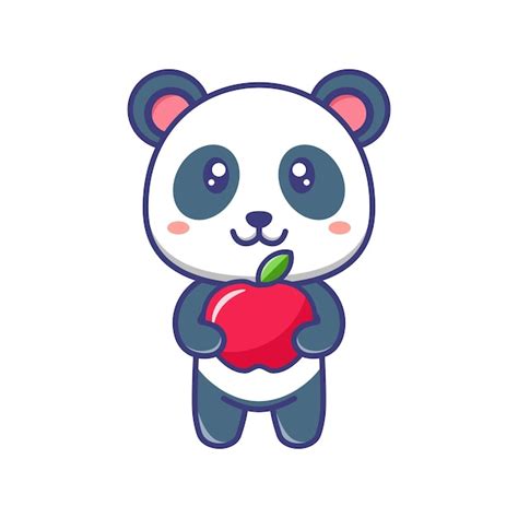 Joli bébé panda avec illustration de dessin animé de pomme rouge