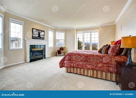 Luxury Bedroom with Fireplace Stock Photo - Image of luxuriant ...