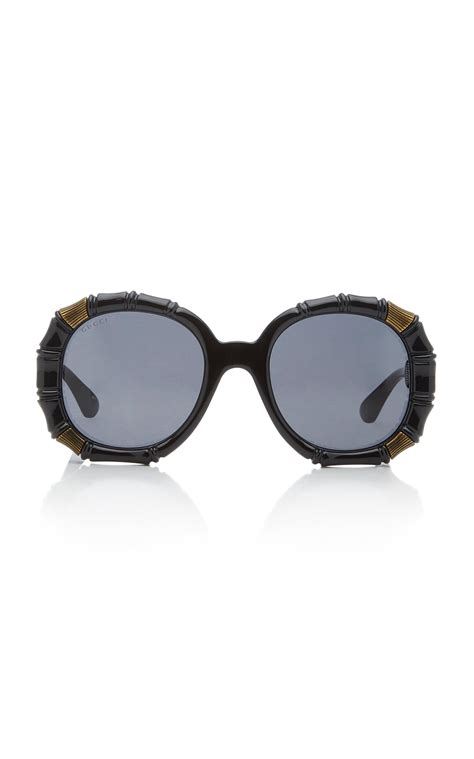 Gucci Bamboo Effect Round Frame Sunglasses In Black Lyst