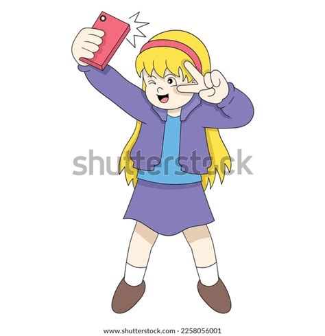 Beautiful Girl Long Blonde Hair Taking Stock Vector Royalty Free