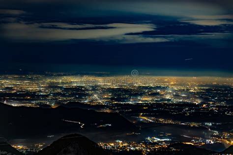 Top View from a Mountain at Night Stock Image - Image of lights ...