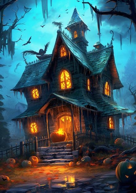 Premium Photo A Halloween House With Pumpkins On The Roof