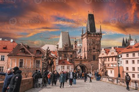 Prague Czech Republic Charles Bridge Karluv Most And Old Town