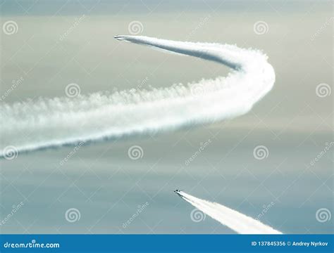 Condensation Trail Left By The Aircraft During Stock Photo Image Of