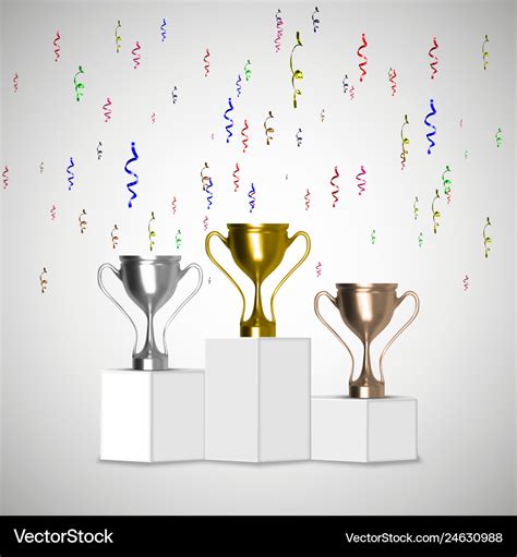 Gold Silver And Bronze Trophy Cup On Prize Podium Vector Image