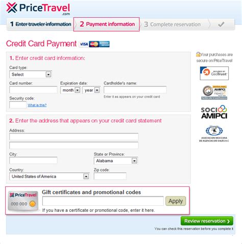 Gift Certificates and PriceTravel Promotional Codes