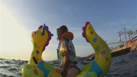 Alla Is Hot Riding A Big Rare Inflatable Dragon On The Waves At Sea Allaalexinflatable
