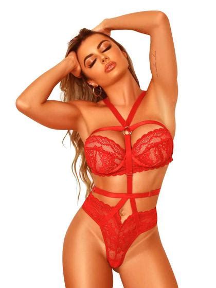 Lingerie Body Feminino Renda Transparente Tiras Aro S Paix O Body