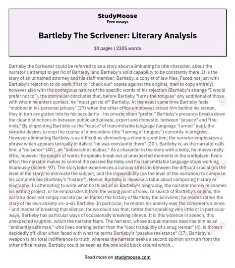 Bartleby The Scrivener Literary Analysis Research Paper Example Free Essay