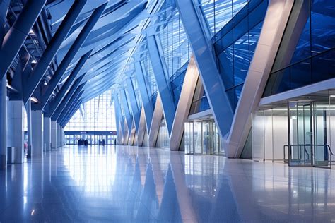 Interior Of An Airport With Modern Glass Architecture Background, Building, Domestic, Door ...