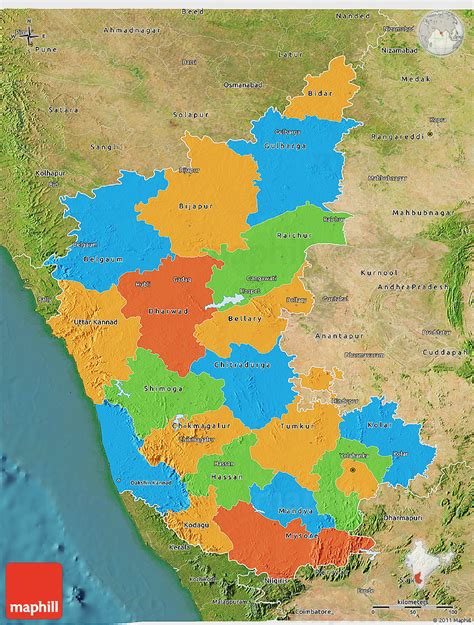 Political 3D Map Of Karnataka Satellite Outside