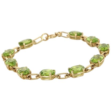 Peridot Tennis Line Bracelet Vintage 14 Karat Yellow Gold Estate Fine