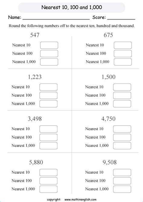 Round To Nearest 10 100 And 1000 Worksheet