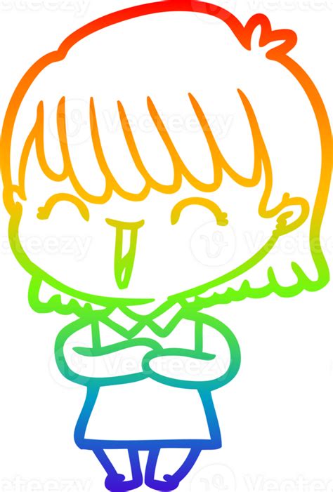 Rainbow Gradient Line Drawing Of A Cartoon Woman 40220020 Png